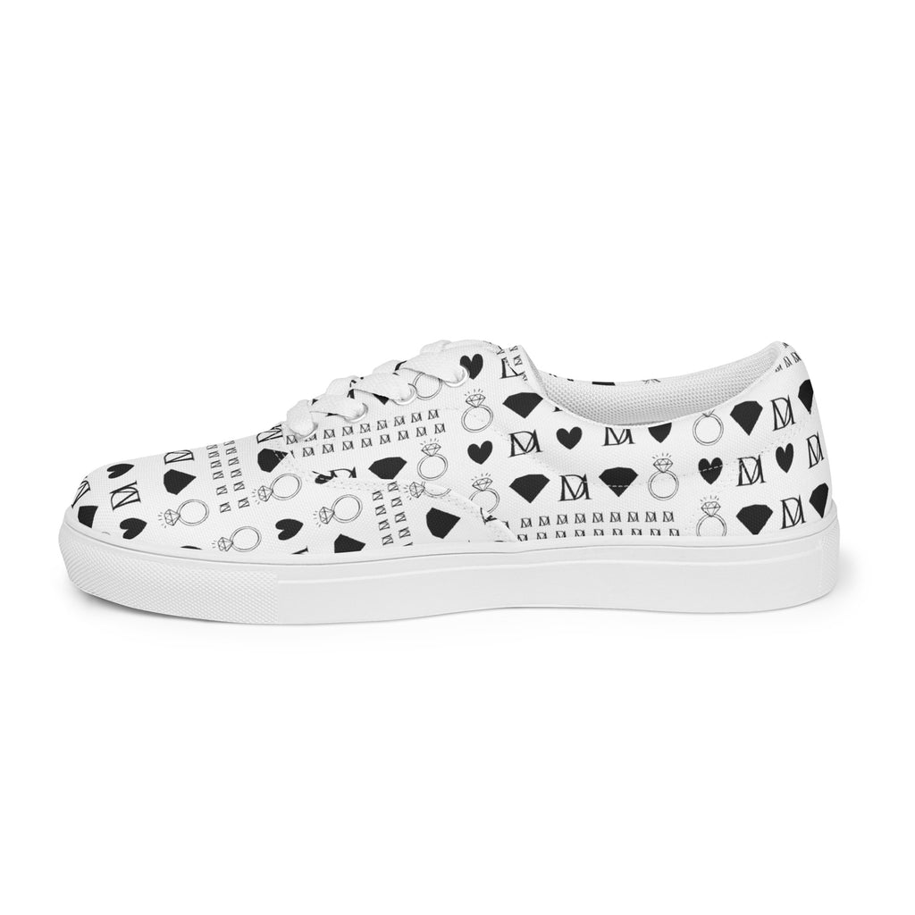 White canvas lace-up shoes from Daemon Luxury's Dim Diamonds Artica Blizzard Female collection, shown from left outside view.