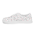 White lace-up canvas shoes featuring speckled diamond pattern from Daemon Luxury's Artica Blizzard Females collection.