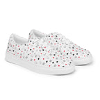 White lace-up canvas shoes featuring speckled diamond pattern from Daemon Luxury's Artica Blizzard Female collection.