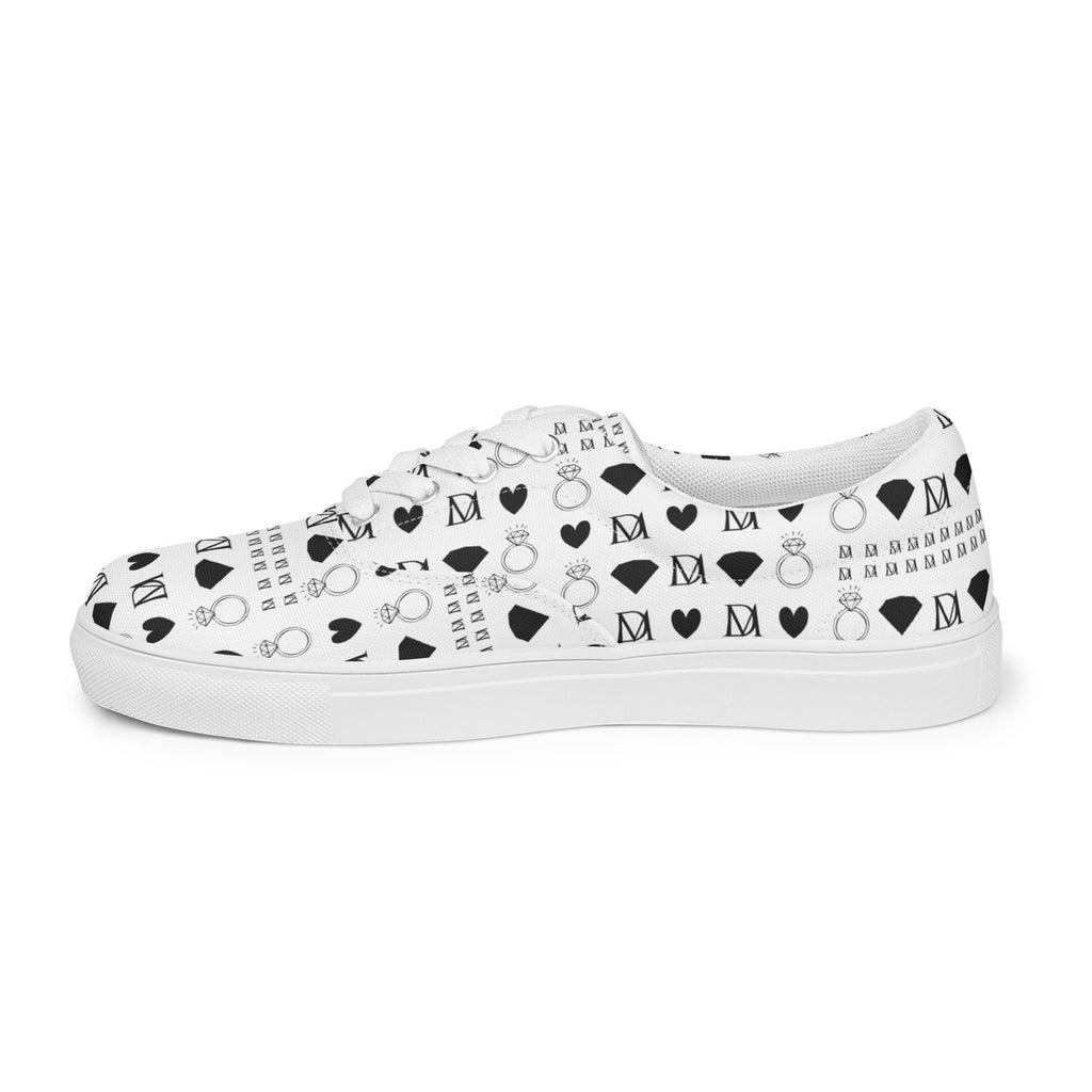 White lace-up canvas shoes for women, Dim Diamonds Artica Blizzard by Daemon Luxury, shown from the right inside angle.