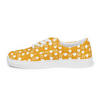 White lace-up canvas shoes for women by Daemon Luxury, featuring frosted diamond details on the inside right shoe.