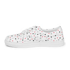 White lace-up canvas shoes featuring speckled diamond details from Daemon Luxury's Artica Blizzard Female collection.